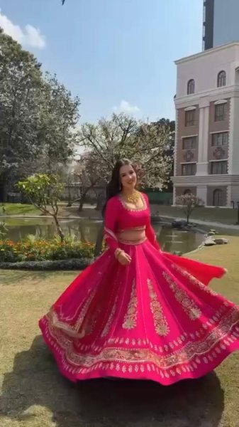 Hot Pink Chinon Fabric Lehenga Choli with Thread Sequins Work and Chinon Dupatta For Bridal  Designer Lehenga Choli