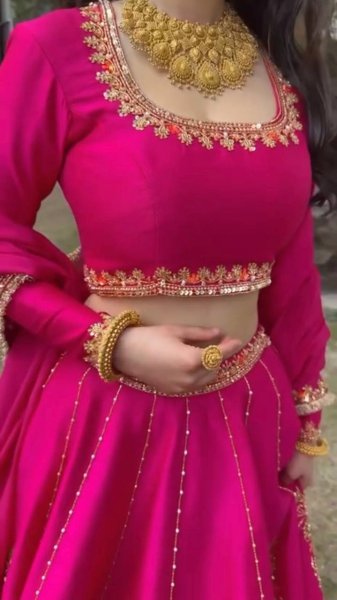 Hot Pink Chinon Fabric Lehenga Choli with Thread Sequins Work and Chinon Dupatta For Bridal  Designer Lehenga Choli