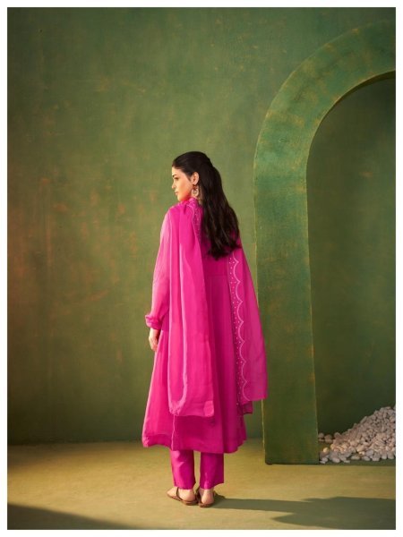Hot Pink Designer Pure Organza Kurta Dupatta Set With Embroidery Work for Women Embroidery Suits Wholesale