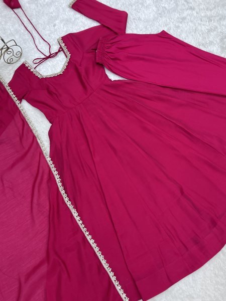 Hot Pink Faux Georgette Digital Print Anarkali Suit with Fancy Lace Dupatta For Party Wear Ready To Wear Collection