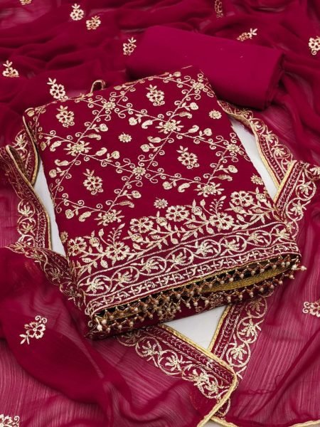 Hot Pink Georgette Multi Sequence Work Semi Stitched Suit with Dupatta  Dress Material 