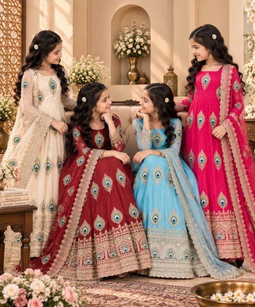 Hot Pink Girls Heavy Fendy Silk Gown with Thread Zari and Sequin Work at Wholesale Rate Girls Wear