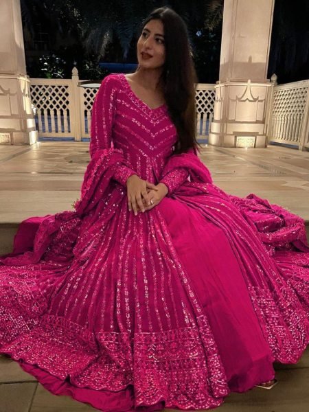 Hot Pink Lehenga with Net Dupatta & Zari Lace Sangeet Special Wear