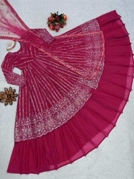 Hot Pink Lehenga with Net Dupatta & Zari Lace Sangeet Special Wear Ready To Wear Collection