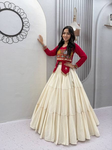 Hot Pink Navratri Handwork Lehenga Choli with Real Kodi and Gamthi Work 