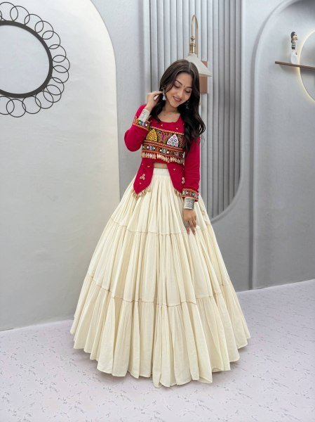 Hot Pink Navratri Handwork Lehenga Choli with Real Kodi and Gamthi Work Navratri Lehnega Choli