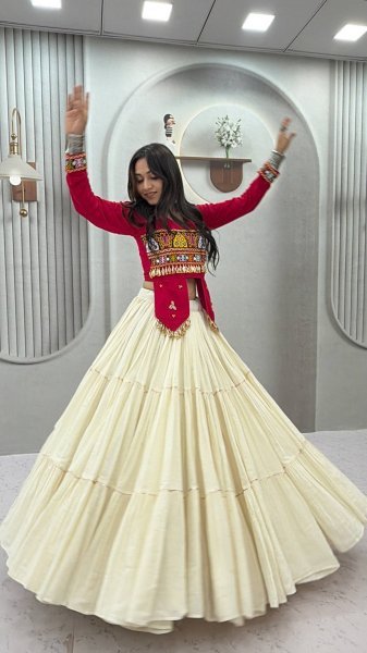 Hot Pink Navratri Handwork Lehenga Choli with Real Kodi and Gamthi Work Navratri Lehnega Choli