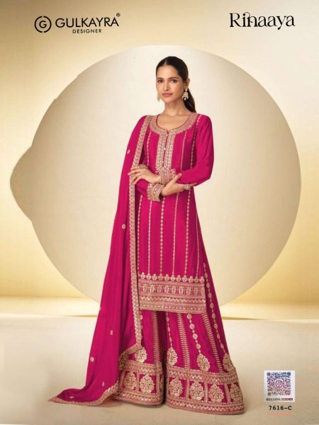 Hot Pink Party Wear Chinon Palazzo Suit with Heavy Embroidered Top and Dupatta Designer Plazzo Salwar Suits Wholesale
