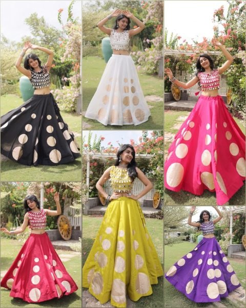 Hot Pink Roman Silk Lehenga Choli with Fully Stitched Blouse and Round Gota Work Navratri Lehnega Choli