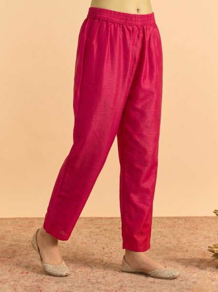 Hot Pink Vichitra Silk Embroidered Kurti Palazzo Dupatta Set for Feastival Embroidery Kurtis 