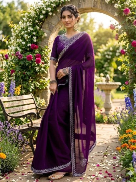 Hot Selling Wine Saree With Blouse for Women Instagram Trend Sarees 