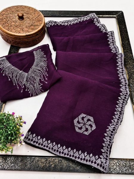 Hot Selling Wine Saree With Blouse for Women Instagram Trend Silk Sarees Wholesale