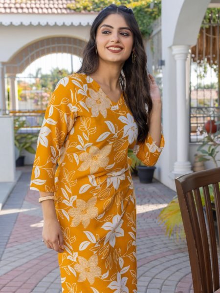 Hot Summer Offer Yellow Cotton Blend Kurti Set with Bottom Ready to Wear Wholesale Deals for Resellers Kurti With Bottom Wholesale