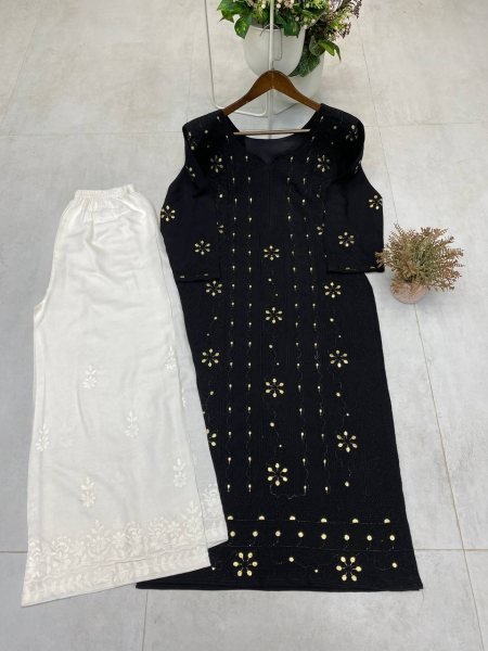 Hot Summer Pick Ready to Wear Kurta Plazzo Set Embroidered Work Royal Export Manufacturing Ready To Wear Collection
