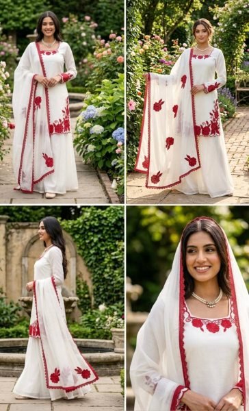 Hype Red And White Silk Farshi Pant Set with  Thread And Sequnce Dupatta Trendy Festive Collection  Ready To Wear Collection