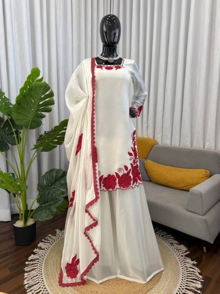 Hype Red And White Silk Farshi Pant Set with  Thread And Sequnce Dupatta Trendy Festive Collection  Ready To Wear Collection