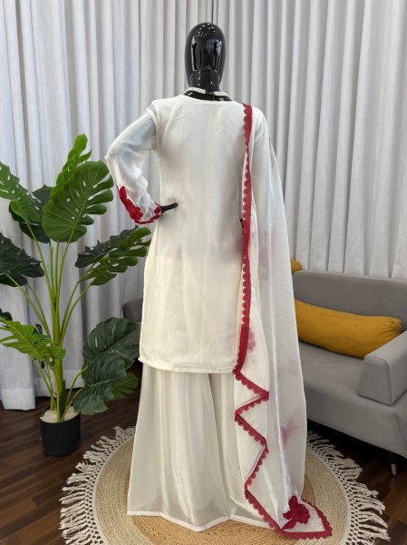 Hype Red And White Silk Farshi Pant Set with  Thread And Sequnce Dupatta Trendy Festive Collection  Ready To Wear Collection