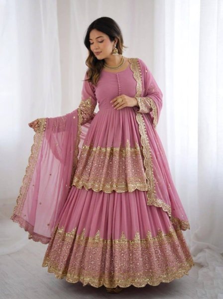 Iconic Baby Pink Georgette Lehenga Choli Set With Sequence Work For Weddings Wear Ready To Wear Collection