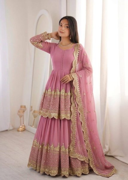 Iconic Baby Pink Georgette Lehenga Choli Set With Sequence Work For Weddings Wear Ready To Wear Collection