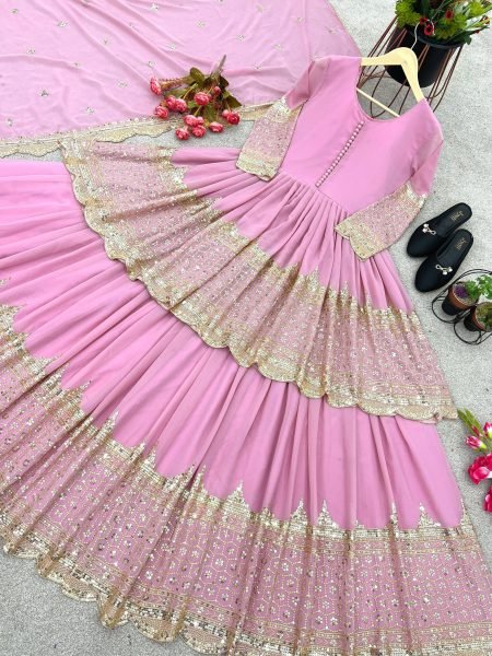 Iconic Baby Pink Georgette Lehenga Choli Set With Sequence Work For Weddings Wear Ready To Wear Collection