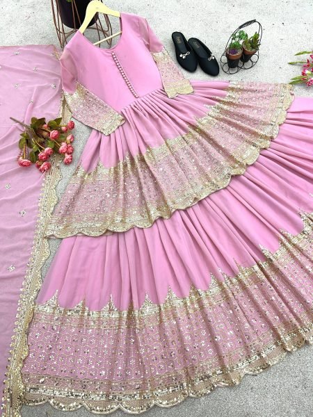 Iconic Baby Pink Georgette Lehenga Choli Set With Sequence Work For Weddings Wear Ready To Wear Collection