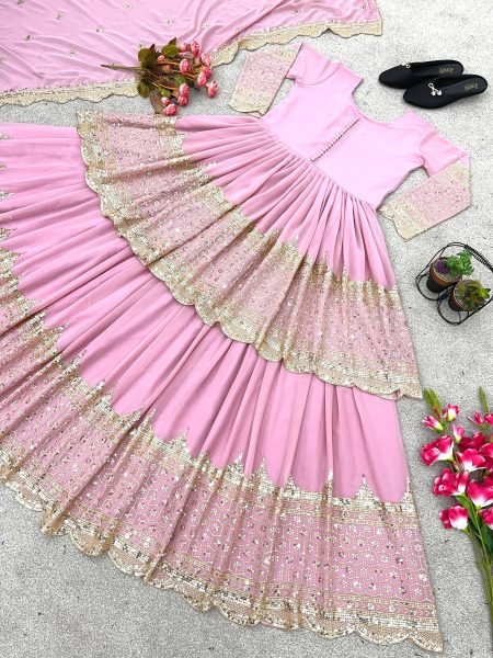 Iconic Baby Pink Georgette Lehenga Choli Set With Sequence Work For Weddings Wear Ready To Wear Collection