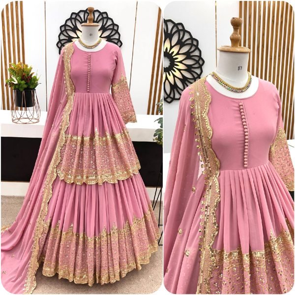 Iconic Baby Pink Georgette Lehenga Choli Set With Sequence Work For Weddings Wear Ready To Wear Collection