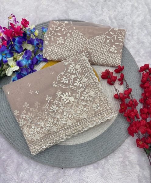 Iconic Baby Pink Premium Soft Tabby Organza Saree with C Pallu Sequins Embroidery Embroidery Sarees Wholesale