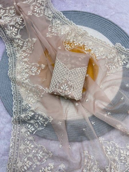 Iconic Baby Pink Premium Soft Tabby Organza Saree with C Pallu Sequins Embroidery Embroidery Sarees Wholesale