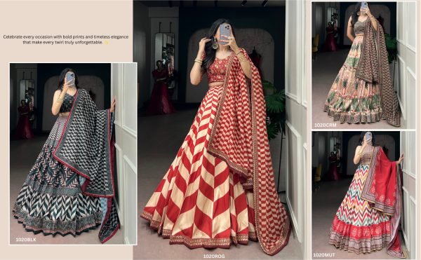 Iconic Black Premium Vaishali Silk Printed Lehenga with Maslin Silk Dupatta at Manufacturer  Designer Lehenga Choli
