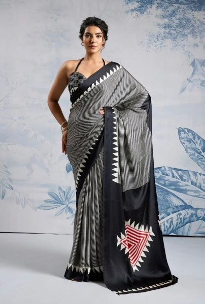 Iconic Black Stylish Digital Print Saree for Office and Daily Use Printed Cotton Sarees Wholesale