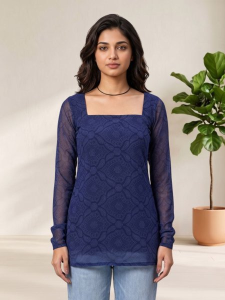 Iconic Blue Bandhani Print Short Kurti Collection in Soft Georgette Fabric 
