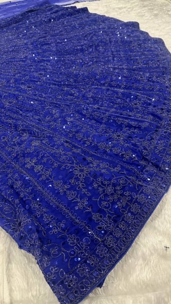 Iconic Blue Faux Georgette Lehenga with Sequins Dori Work and Net Dupatta For Bridal Designer Lehenga Choli