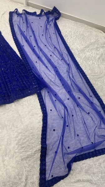 Iconic Blue Faux Georgette Lehenga with Sequins Dori Work and Net Dupatta For Bridal Designer Lehenga Choli