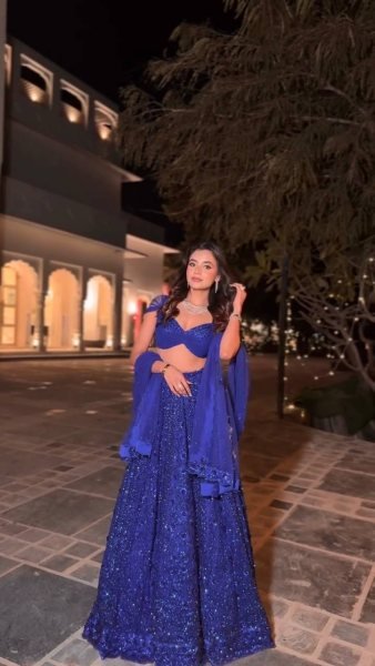 Iconic Blue Faux Georgette Lehenga with Sequins Dori Work and Net Dupatta For Bridal Designer Lehenga Choli