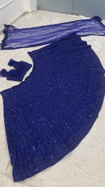 Iconic Blue Faux Georgette Lehenga with Sequins Dori Work and Net Dupatta For Bridal Designer Lehenga Choli
