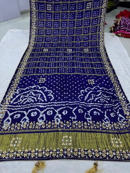 Iconic Blue Women's Gharchola Saree with Designer Hand Embroidery At Manufacturer  
