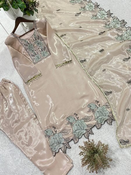 Iconic Brown Jimmy Choo Suit Set with Embroidery Cut Work and Dupatta Embroidery Kurtis 