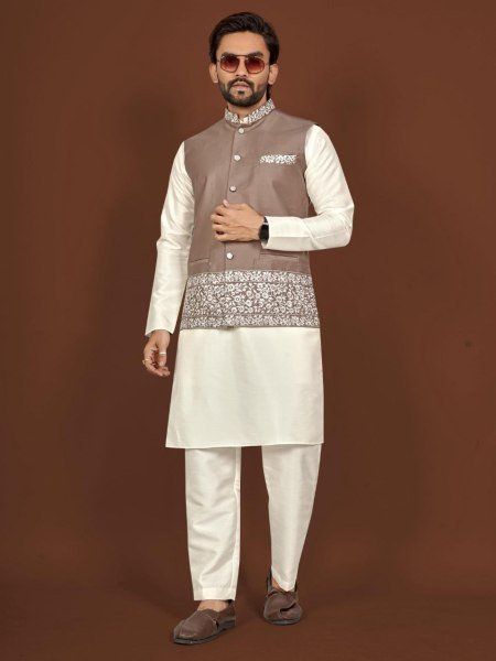 Iconic Brown Stylish Men Kurta Jacket Set for Festive Occasion Kurta Pajama Wholesale