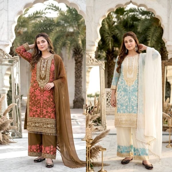 Iconic Brwon Georgette Palazzo Suit with Embroidery Work For Women Ready To Wear Collection
