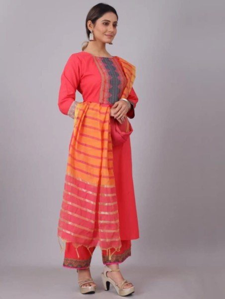 Iconic Cotton Gajari Kurti Pant Dupatta Set     Perfect for Festive and Casual Wear 3 Piece Kurti Set
