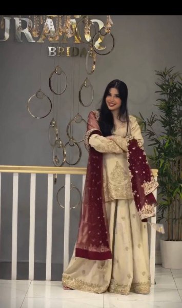 Iconic Cream Heavy Chinon Silk Embroidered Top Palazzo Dupatta Set For Festival Ready To Wear Collection