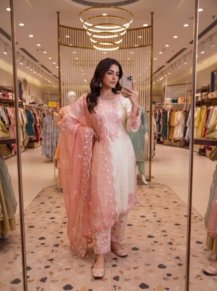 Iconic Elegance Pure Roman Glass Embroidered Palazzo Suit Set With With Dupatta Ethnic Outfit Ready To Wear Collection