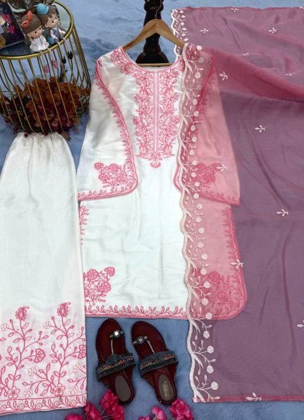 Iconic Elegance Pure Roman Glass Embroidered Palazzo Suit Set With With Dupatta Ethnic Outfit Ready To Wear Collection