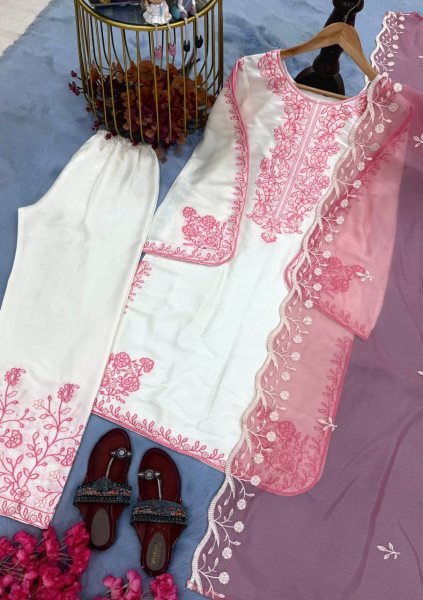Iconic Elegance Pure Roman Glass Embroidered Palazzo Suit Set With With Dupatta Ethnic Outfit Ready To Wear Collection