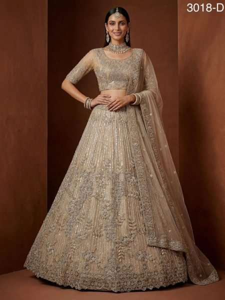 Iconic Golden Net Lehenga with Zircon and Sequin Work for Bridal Functions  Lehenga