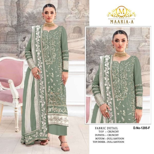 Iconic Green Crunchy Silk Embroidered Suit Set with Fancy Lace Dupatta Pakistani Suits Wholesale