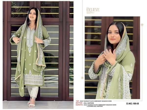Iconic Green Georgette Suit Set with Heavy Embroidery and Mirror Work Dupatta Pakistani Suits Wholesale