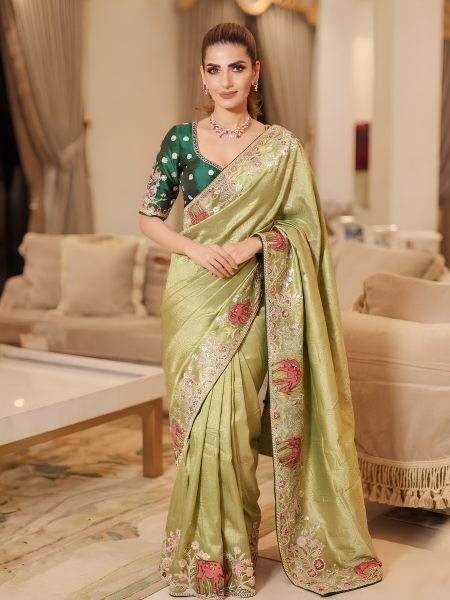 Iconic Green Party Wear Kanjivaram Silk Saree with Designer Embroidered Blouse Sarees 