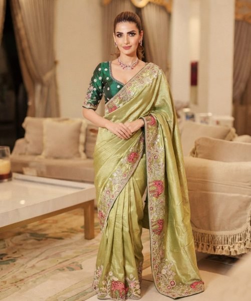 Iconic Green Party Wear Kanjivaram Silk Saree with Designer Embroidered Blouse Silk Sarees Wholesale